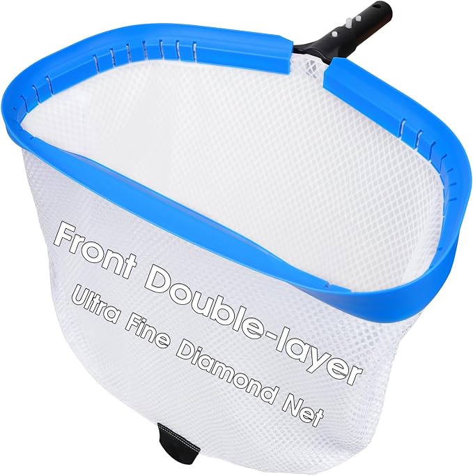 TidyMister New Diamond Netting Double-Layer Pool Net 18'' Heavy Duty Leaf Rake Pool Skimmer Net for Above Ground & Inground Pools Cleaning
