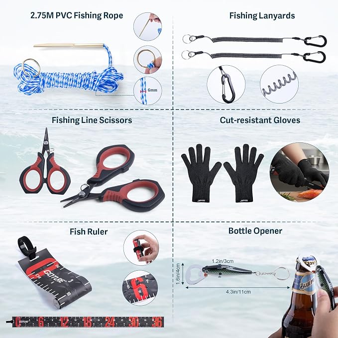 Goture Fishing Lures with Tackle Box and Fishing Tool Kit Set for Adults, Include Fish plier, Fish Ruler, Fishing Gripper,Gloves Weigh Scale with Gift Box