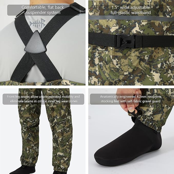 BASSDASH Breathable Ultra Lightweight Chest Stocking Foot Fishing Hunting Waders for Men