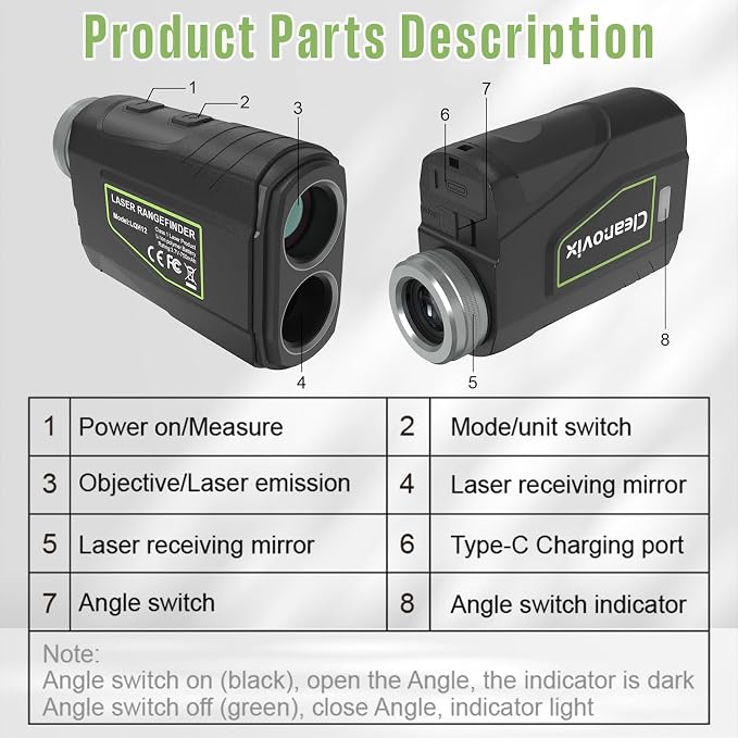 Golf Rangefinder & Hunting Range Finder with Slope Switch, 1300 Yards, 6X Magnification, Rechargeable Battery, Magnet Stripe, Flag Pole Locking Vibration, Golfing Accessories for Men