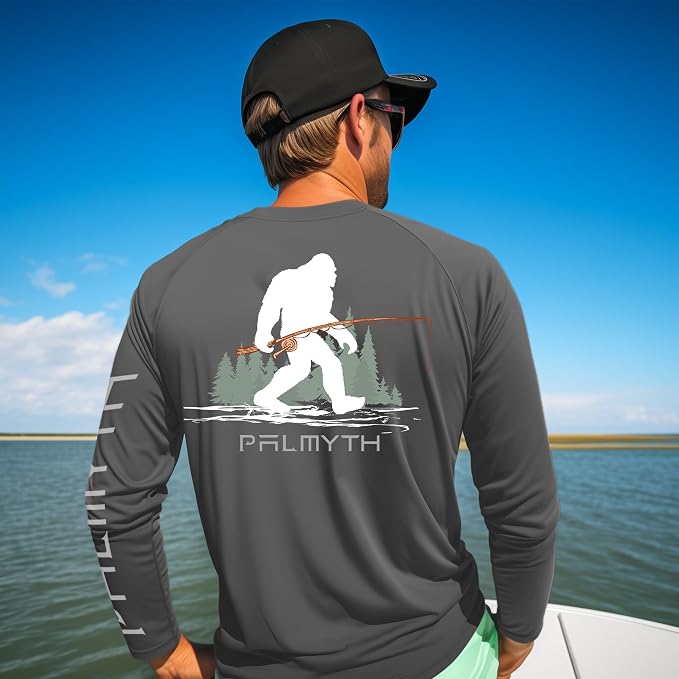 Palmyth Fishing Shirts for Men Long Sleeve UPF 50+ T Shirt Sun Protection | Quick Dry, Sun Protection, Myth-Cool Fabric, Fish Print, Moisture Wicking, Stretchy, Breathable, Fishing,Boating,Outdoor Wear