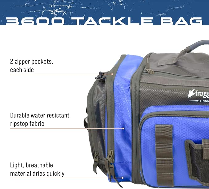 FROGG TOGGS Heavy Duty Fishing Tackle Duffle Bag, Includes Bait Trays