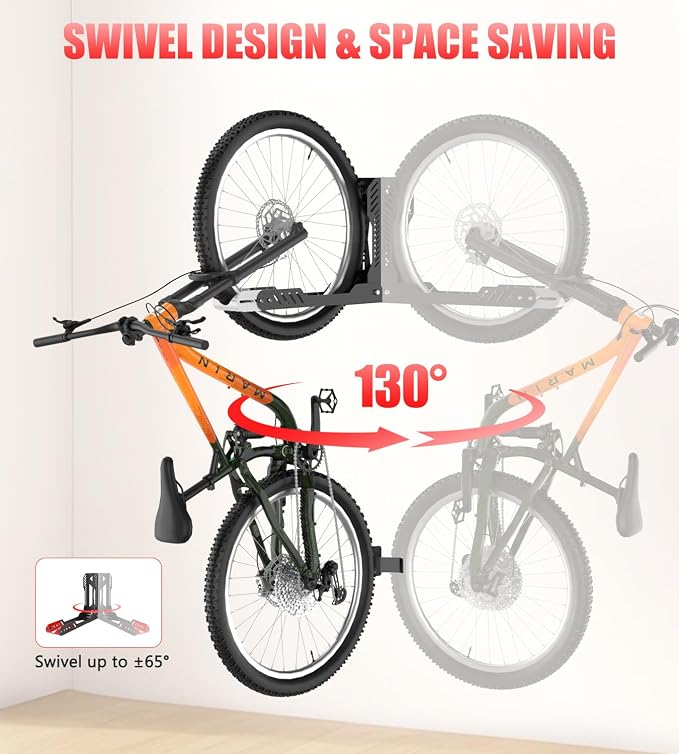 ALIXUEQIN Swivel Bike Wall Mount 2 Pack Bike Rack for Garage, No Heavy Lifting Required Wall Bike Hangers Can Holds up to 77 lbs (Black & White)