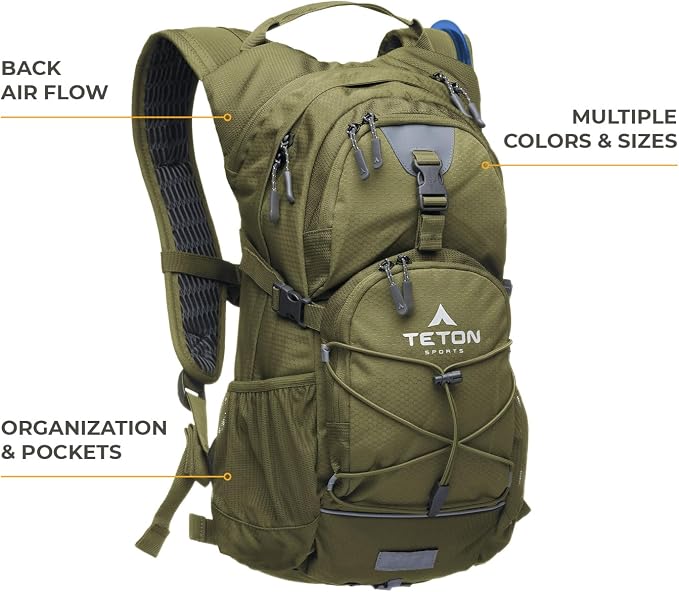 Teton Oasis/Trailrunner Hydration Backpack – Lightweight Water Pack with 2L/3L Bladder for Hiking, Running, Cycling, Biking 18L/22L Sizes – Sewn-in Rain Cover – Fits Men and Women
