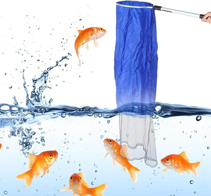 Fishing Net Aquarium Soft Fishing Net Long Knotless Netting Koi Tansfer Mesh for Medium Large Fish(Diameter 30CM, Handle 50CM)