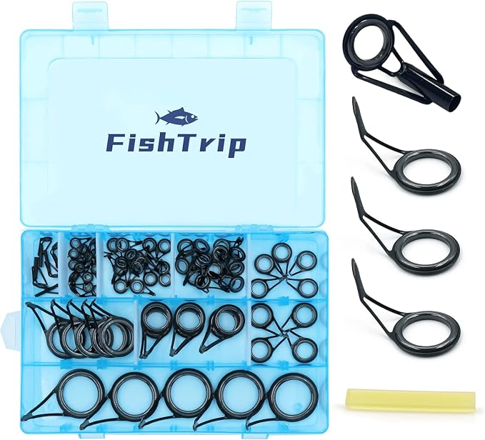 FishTrip Rod Repair Kit 40&85pcs Fishing Rod Tip Guide Repair kit Single Leg Ceramic Ring Fishing Pole Eyelets Replacement Kit