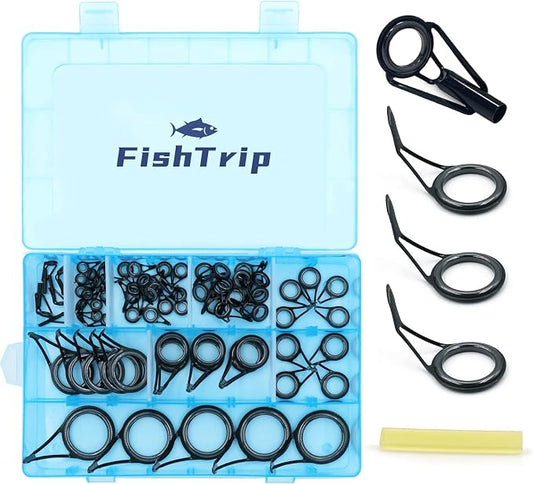 FishTrip Rod Repair Kit 40&85pcs Fishing Rod Tip Guide Repair kit Single Leg Ceramic Ring Fishing Pole Eyelets Replacement Kit