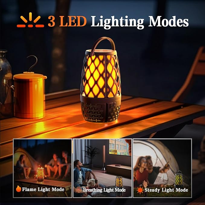 KANAD Outdoor Speakers Bluetooth with Flame Lights, IP65 Waterproof, HD Stereo Sound 100 Speaker Connection Sync - Gifts for Men, Dad