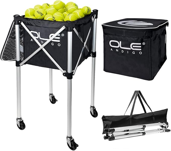 Tennis Ball Hopper Ball Cart, Can Hold 165 Balls Tennis Basket, Foldable and Disassembled Comes Pickleball Hopper with Storage Bag,Suitable for Tennis/Pickleball/Baseball/Softball