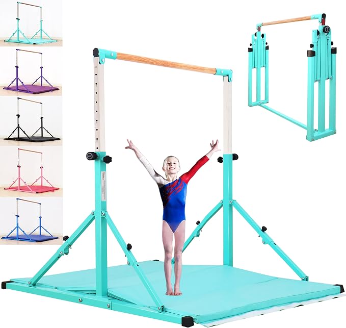 MARFULA 4FT/5FT Gymnastic Bar Set Gymnastics Kip Bar with 5 Ft Length 4Ft Inner Width 5ft Adjust Height Gymnastics Training Bar Equipment for Kids Professional Training Home and Club Use