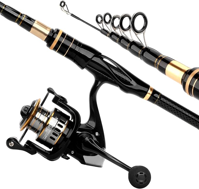 Carbon Fiber Telescopic Fishing Rod Reel Combo with Compact Carrier Bag | Portable Collapsible Spinning Pole Reel Kit Fishing Gear Set Travel Fishing Rod Kit Fishermen Gift for Freshwater Saltwater