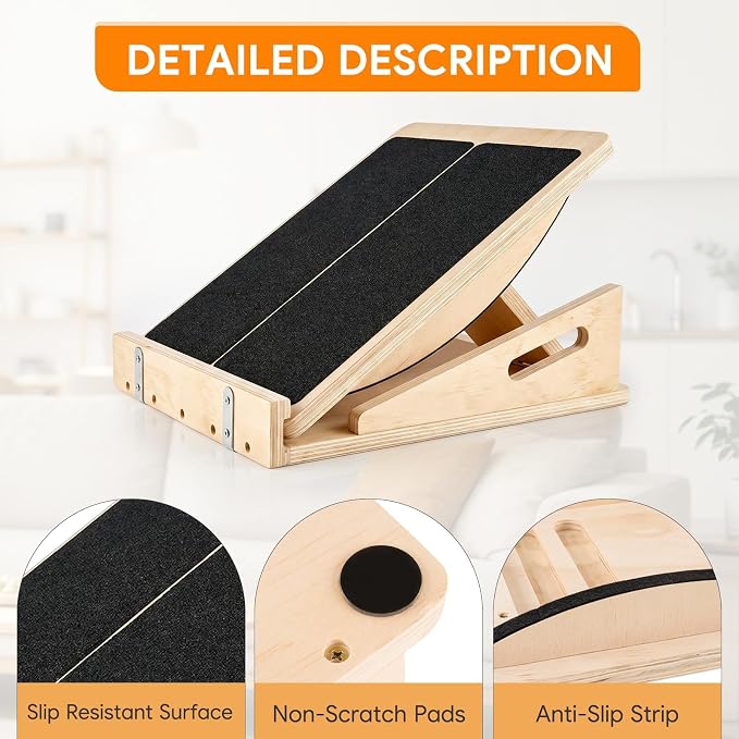 2-in-1 Slant Board & Balance Board with Adjustable Incline | Premium multi-layer wood, non-slip surface, 15°-30° , 300 lbs capacity.Suitable for training, home gym, and office use.