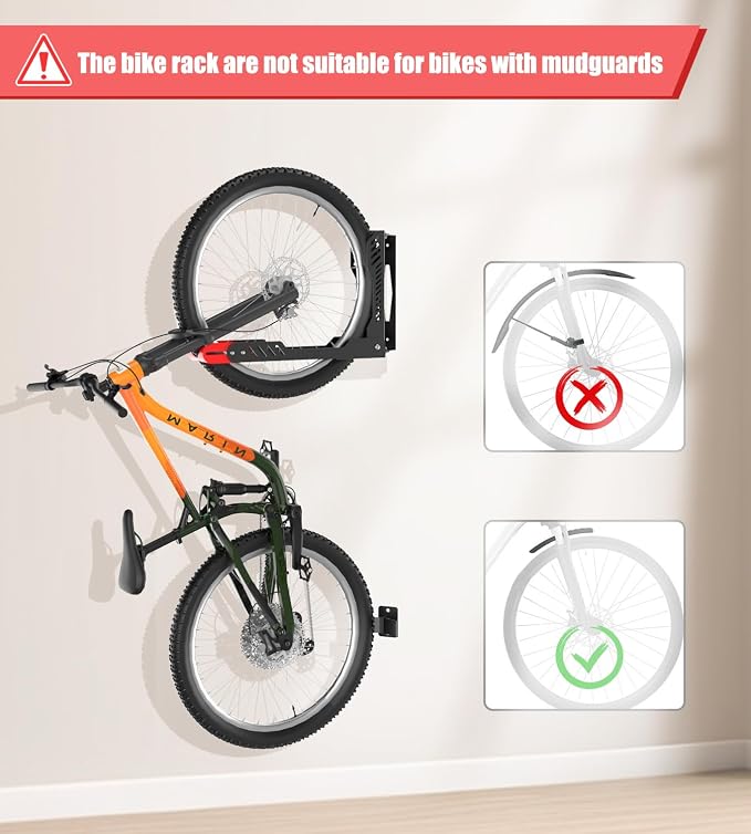 ALIXUEQIN Swivel Bike Wall Mount 2 Pack Bike Rack for Garage, No Heavy Lifting Required Wall Bike Hangers Can Holds up to 77 lbs (Black & Red)