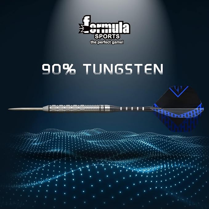 Formula Sports 90% Tungsten Darts Metal Tip Set 21g/22g/23g/24g, Professional Steel Tip Darts Set with Aluminum Shafts, Tungsten Barrels, Extra Flights, Dart Sharpener, Gift Box