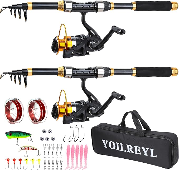 Yoilrey Fishing Rod and Reel Combo – 5.9ft Telescopic Fishing Pole Starter Kit with Spinning Reel, Fishing Line, Lure Box & Tackle Bag for Travel