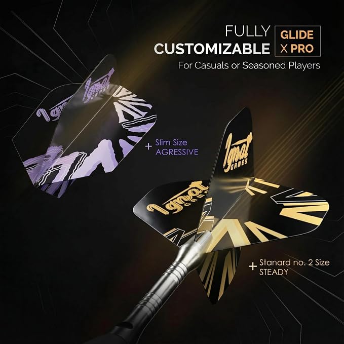 IgnatGames Steel Tip Dart Set - Brass Barrels with Tempered Steel Points, Aluminum Shafts, 16 GlideXPro Flights (Standard No. 2 + Slim), Accessories, Giftable Case