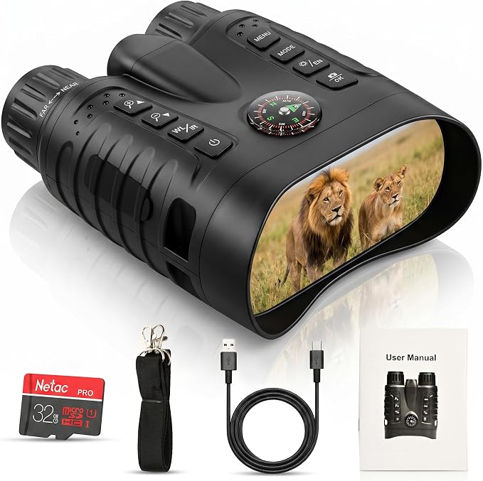 4K Night Vision Goggles for Adults, Night Vision Binoculars with 10X Optical Zoom 3-Inch HD Screen, for Hunting Wildlife Observation Security, Auto-Focus, Infrared, Waterproof.