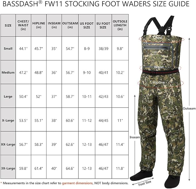 BASSDASH Breathable Ultra Lightweight Chest Stocking Foot Fishing Hunting Waders for Men