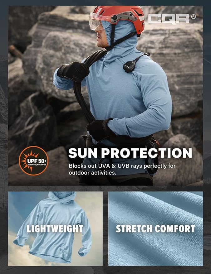 CQR Men's UPF 50+ Sun Protection Long Sleeve Quick Dry Athletic Shirts, Stretch Running Workout Hiking T-Shirts