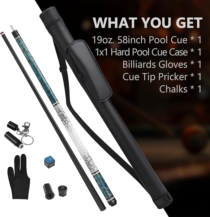 Glass Fiber Pool Cue Stick, 58" Professional Pool Stick for Adults 13mm 6-Layer Rainbow Tips Low Deflection Billiard Cue Stick, Uni-Loc Joint Pin, 19oz