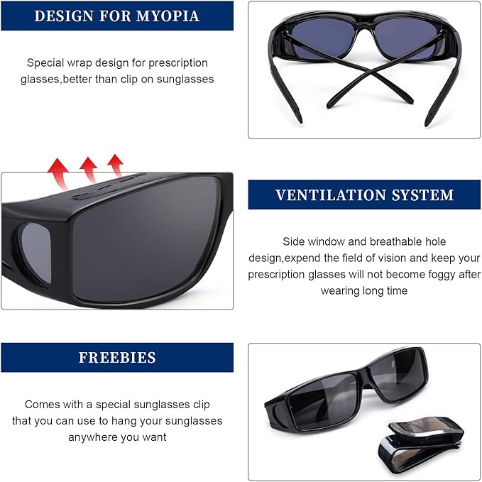 LVIOE Over Glasses Sunglasses Wrap Around Polarized Sunglasses for Men Women Fit Over Prescription Glasses with UV Protection