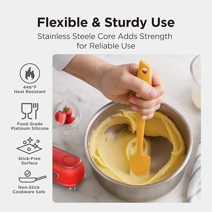 Kitchen Mama WaltzGrip Platinum Silicone Jar and Can Spatula Utensil Set: Heat-Resistant, Nonstick Scraper, Scooping, Perfect for Smoothies, Jam, Cream, Butter, Dishwasher Cooking Gadget (Yellow)