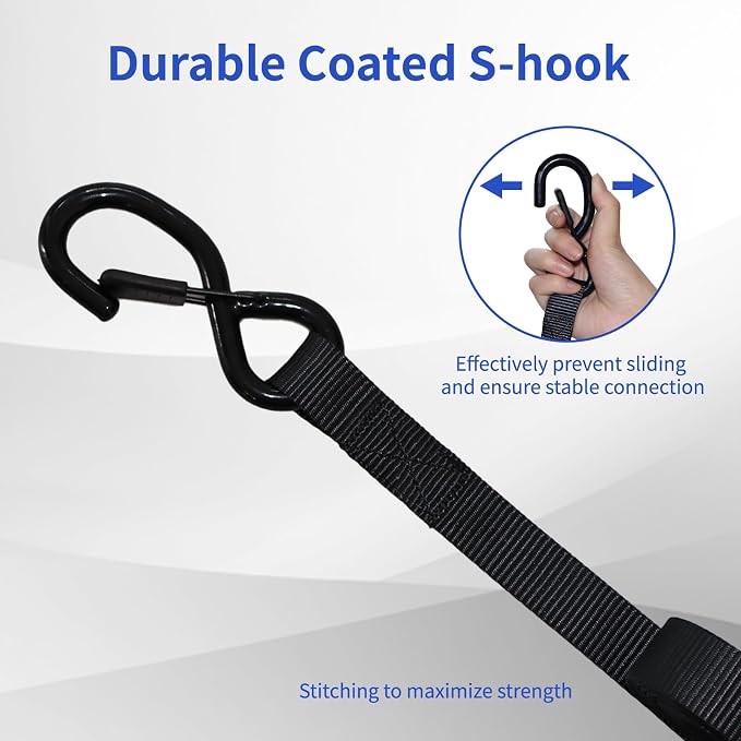 Ratchet Straps 4 Pack - 2,200 Lbs Break Strength 1 in x 15 Ft Medium Duty Ratchet Tie Down Straps with S Hooks Set for Truck, Cargo Van, Trailer, Motorcycle (Black)