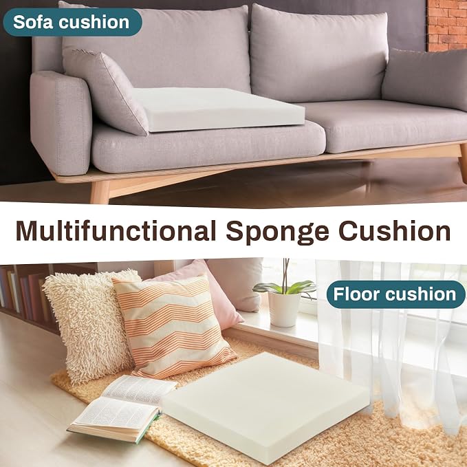 Frienda 2 Pack 3" x 18" x 18" Upholstery High Density Foam Cushion Replacement Square Cut to Size Foam Couch for Chair Couches Padding Shipping Packing DIY Cosplay Projects(White)