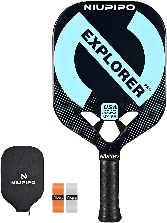 niupipo Pickleball Paddles Set of 2/4/1, USAPA Approved Carbon Fiber & Fiberglass Hybrid, Easy Power, Polypropylene Honeycomb Core, Cushioned 4.72" Grip, Bag/Cover, Pickleball Paddle Set for Men Women