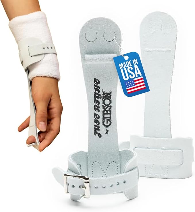 Gibson Athletic Just Right Uneven Bar Gymnastics Grips for Girls - Narrow Fit Leather Hand Grips for Gymnastics Bars - Gymnastics Equipment & Accessories, Made in USA