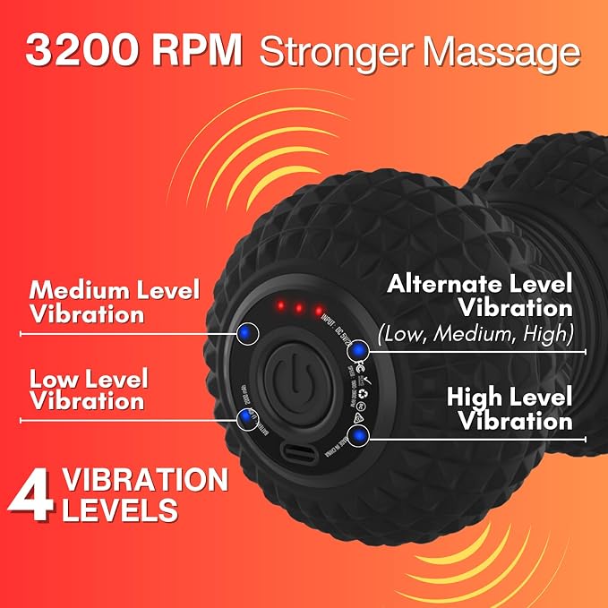 ZeenKind Vibrating Peanut Massage Ball Plantar Fasciitis Muscle Pain Relief | Portable Foot Roller Massager for Deep Tissue Therapy Muscle Pain Myofascial Release, 4 Vibration Speed