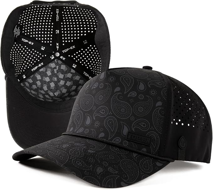 TOP-EX Performance Baseball Hat for Men Water Resistant Golf Cap Running Cooling Snapback Laser Perforated