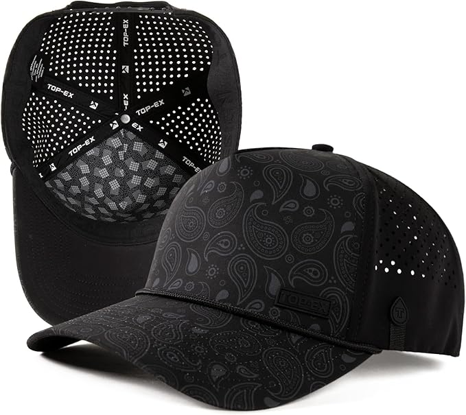 TOP-EX Performance Baseball Hat for Men Water Resistant Golf Cap Running Cooling Snapback Laser Perforated