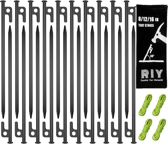 20 Pack 12 inch Tent Stakes Heavy Duty Metal Tent Pegs for Camping Steel Tent Pegs Unbreakable and Inflexible