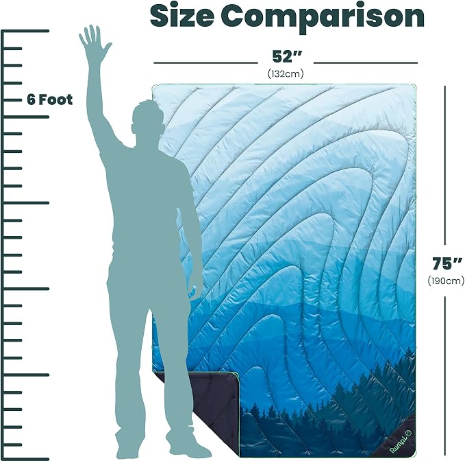 Rumpl Original Puffy 1-Person Blanket for Camping and Outdoors, Blue Ridge Fade