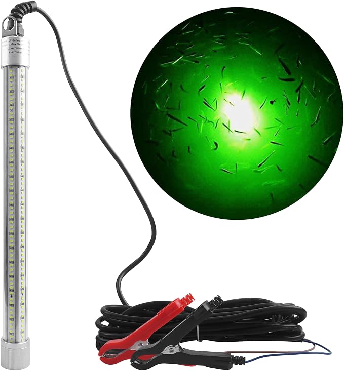 AGOOL Underwater Green Fishing Light Super Bright 80W 40000 Lumens 12V LED Deep Drop Night Fishing Light Submersible Fishing Bait Finder Shrimping Lights for Snook Crappie Shrimp Squid Fish