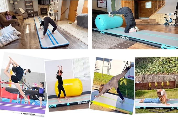 Inflatable Air Gymnastics Mats for Tumbling, 10ft/13ft/16ft/20ft Tumble Track Tumbling Mats for Kids, 4/8 Inches Thick Training Mat with Electric Pump Gymnastics Equipment for Kids Mat