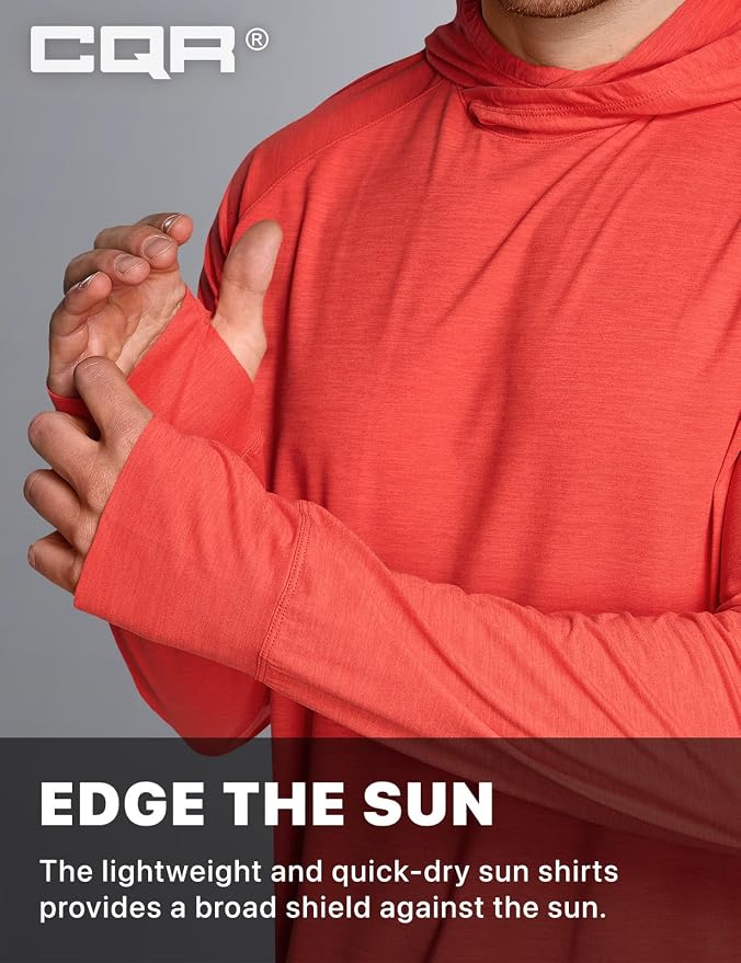 CQR Men's UPF 50+ Sun Protection Long Sleeve Quick Dry Athletic Shirts, Stretch Running Workout Hiking T-Shirts