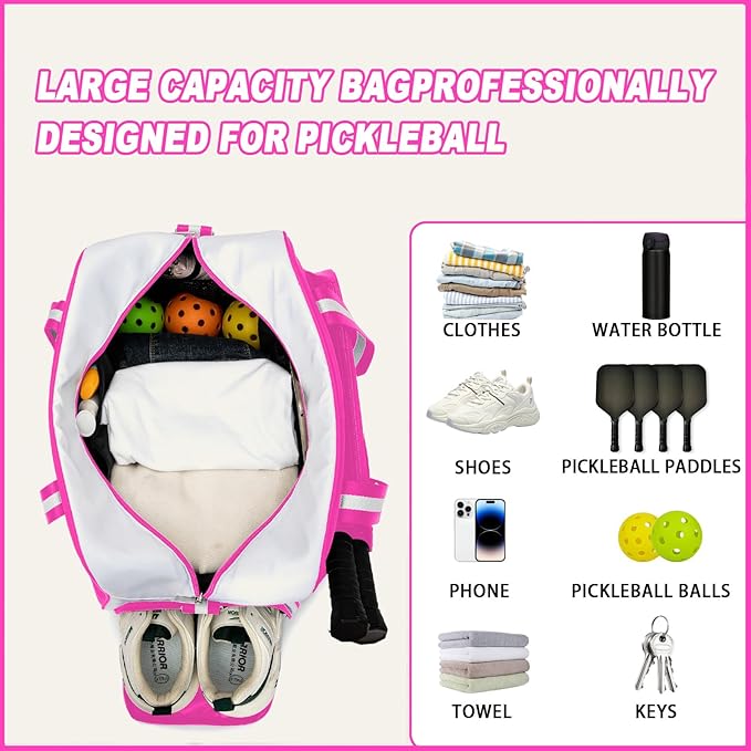 ROYALFAIR Pickleball Tote Bag for Women Men Large Capacity with Paddle Cover Pocket Internal Shoe Pocket and Adjustable Shoulder strap