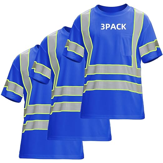 sesafety 3PACK High Visibility Shirts for Mens, Class 3 Hi Vis Reflective Construction Shirts for Men with Pocket Safety T Shirts for Men Work Shirt for Mens Short Sleeve