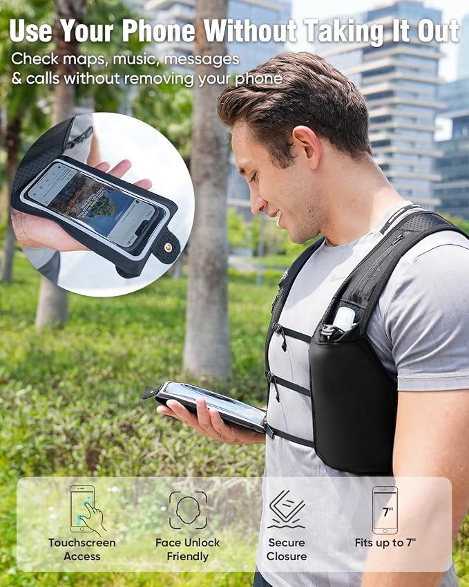 Zelvot Running Vest for Women Men, Adjustable Running Phone Holder Vest, USA Original Patent, Running Hydration Vest with 500ml Soft Flask, Reflective Running Backpack for Hiking Cycling