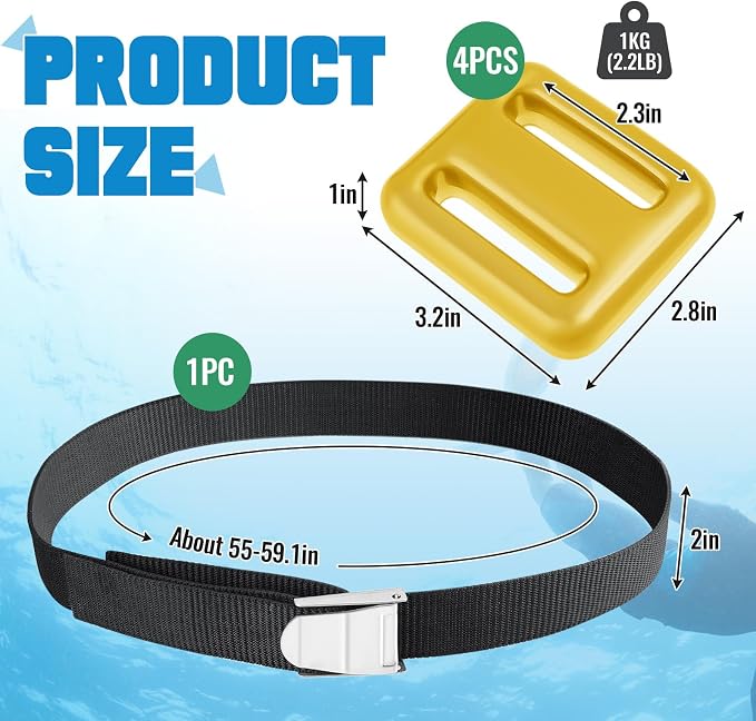 Tellegloww 4 Pcs 2.2 lb Dive Weights Belt for Scuba Diving Coated Dive Weights Nylon Dive Belt with 1 Metal Quick Release Buckle for Free Diving Spear Fishing