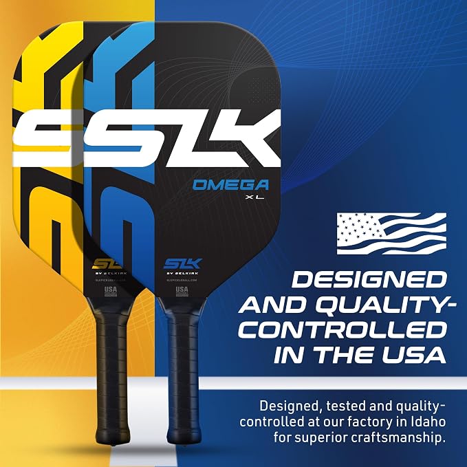 Selkirk Sport SLK Omega Pickleball Paddle Designed in The USA | Edgeless Dual Carbon and Fiberglass Pickleball Paddle with Rev-Core+ Polymer Core | XL Blue