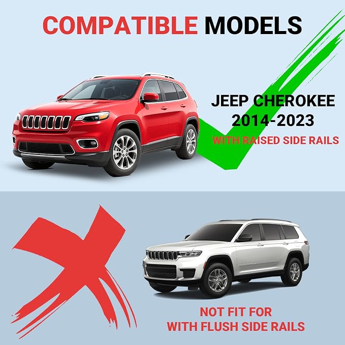 Roof Rack Cross Bars Fit for 2014-2023 Jeep Cherokee, 260lbs Heavy Duty Lockable Aluminum Roof Rails, Wide-Grip Crossbars for Cargo, Kayak, Luggage - No Drilling