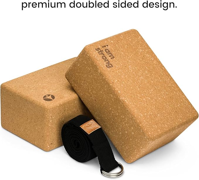 Cork Yoga Blocks 2 Pack – High Density Non Slip with Select Cork Grain for Chip-Resistant Durability | Extra Thick 4” for Support & Stability | Natural, Smooth, and Crumble Free | Body By Yoga