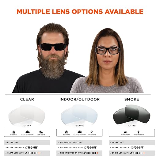 Ergodyne Skullerz THOR Anti Scratch Safety Glasses, Anti-Fog, ANSI z87.1
