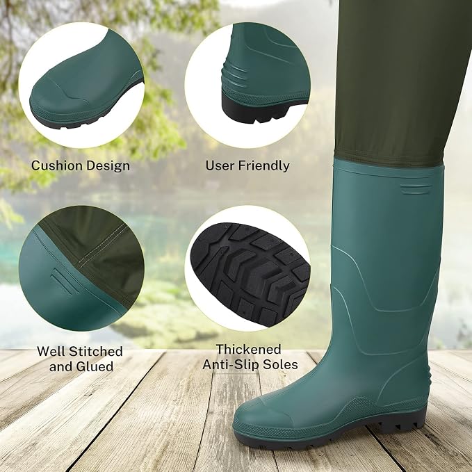 Gonex Chest Waders Hunting Fishing Waders for Men Women Waterproof 70D Nylon Wader for Duck Hunting Fishing Green, Sizes 8-13