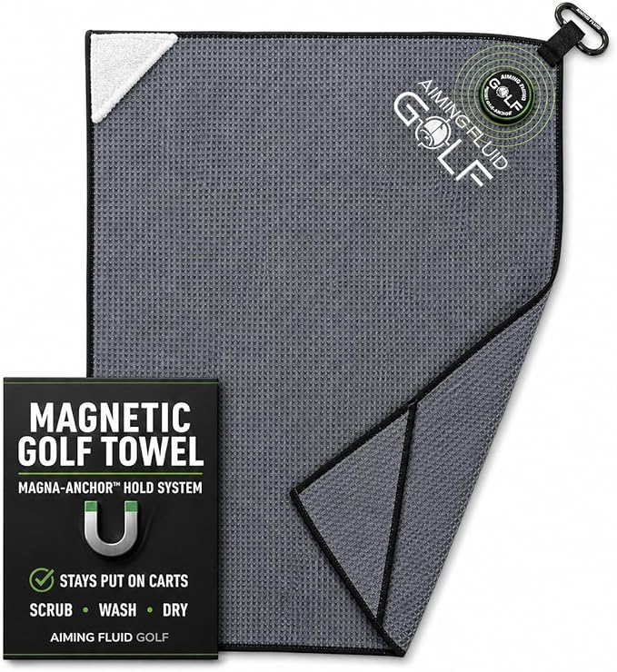 Magnetic 3-Stage Cleaning System Golf Towel - Microfiber Rag with Magnet for Golfcart Bags for Men and Women Golfers Accessories (Gunmetal Grey, 16" x 24" Stubby)