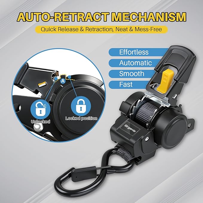 Boat Ratchet Straps Trailer Tie Down 1.5INx5FT Bolt on Retractable Ratchet Strap Transom Straps for Jetski Snowmobile ATV