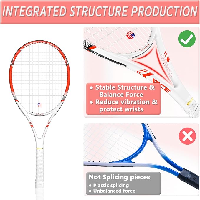 Pro Tennis Racket for Adults, 2 Player 27 inch Speed Tennis Racquet Acceptable for Beginner and Professional with 3 Tennis Balls, 2 Vibration Dampes, 2 Overgrips, Tennis Bag
